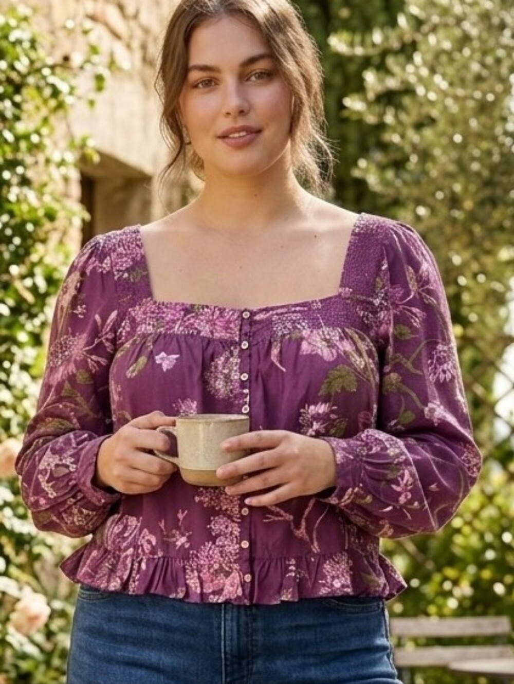 Love The Label New Floral Top Womens Size XL Boho Festival Fall Purple‎ Cotton